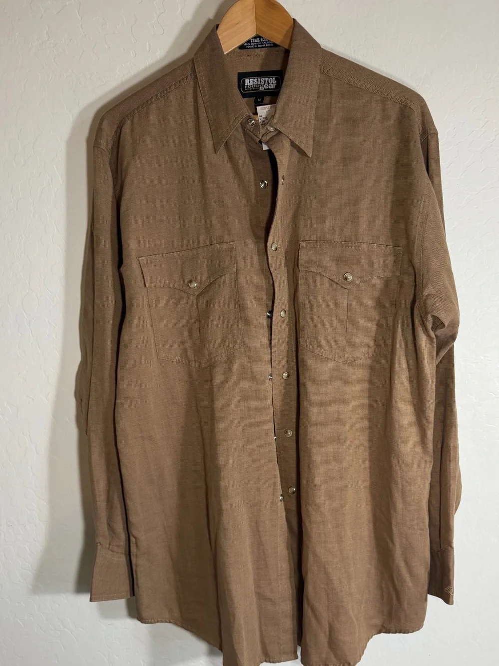 NWT Resistol Rodeo Gear Mens Medium Tan Long Sleeve Western Pearl Snap Shirt M